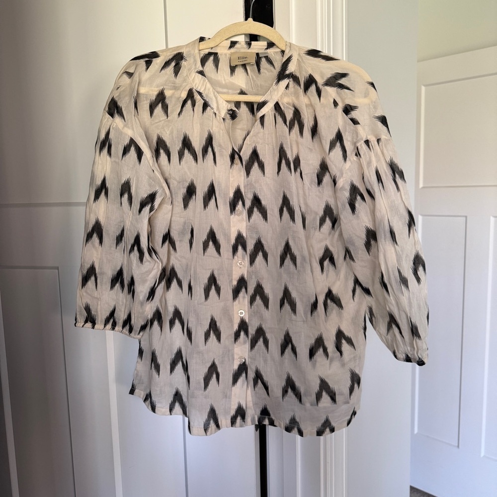 Elie Tahari Cotton‎ Ivory black Button front blouse